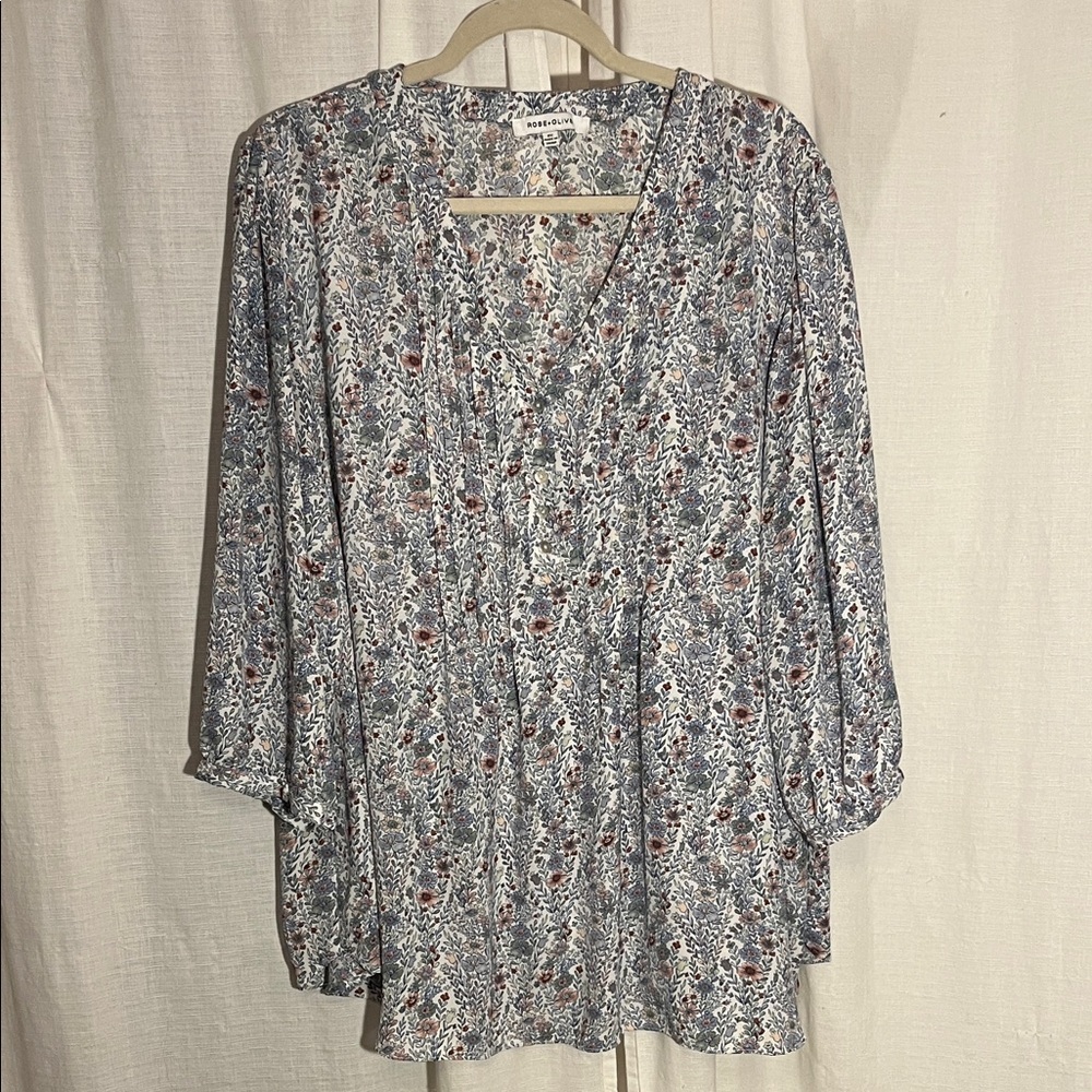 Rose & Olive Floral Blue and White Blouse